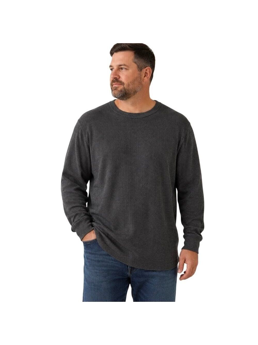 Melrose Place Charcoal Gray Waffle Knit Thermal Long Sleeve Shirt, Men's 2XL